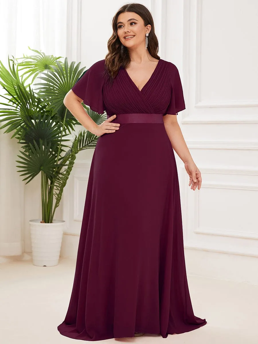 High Waist Short Sleeves Bridesmaid Dress