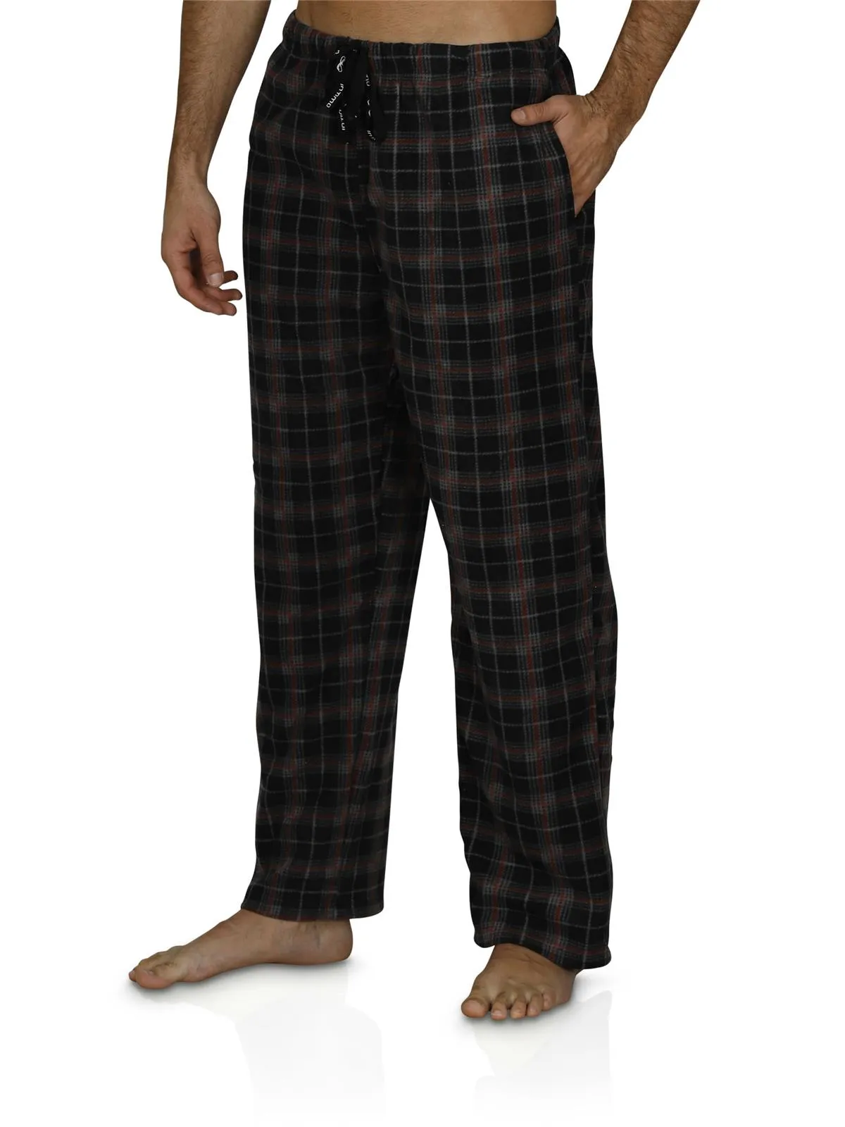 Intimo Men's Long Sleeve Solid Quarter Zip Microfleece Top and Microfleece Plaid Pant, Black