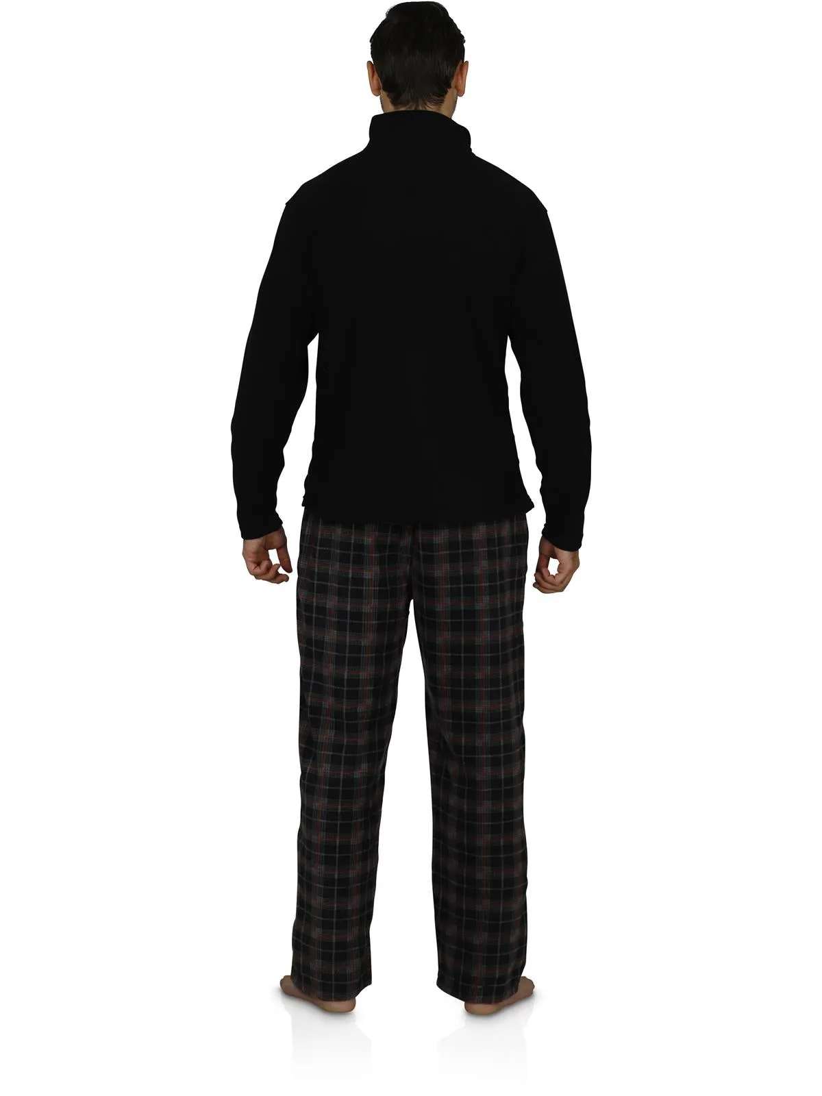 Intimo Men's Long Sleeve Solid Quarter Zip Microfleece Top and Microfleece Plaid Pant, Black