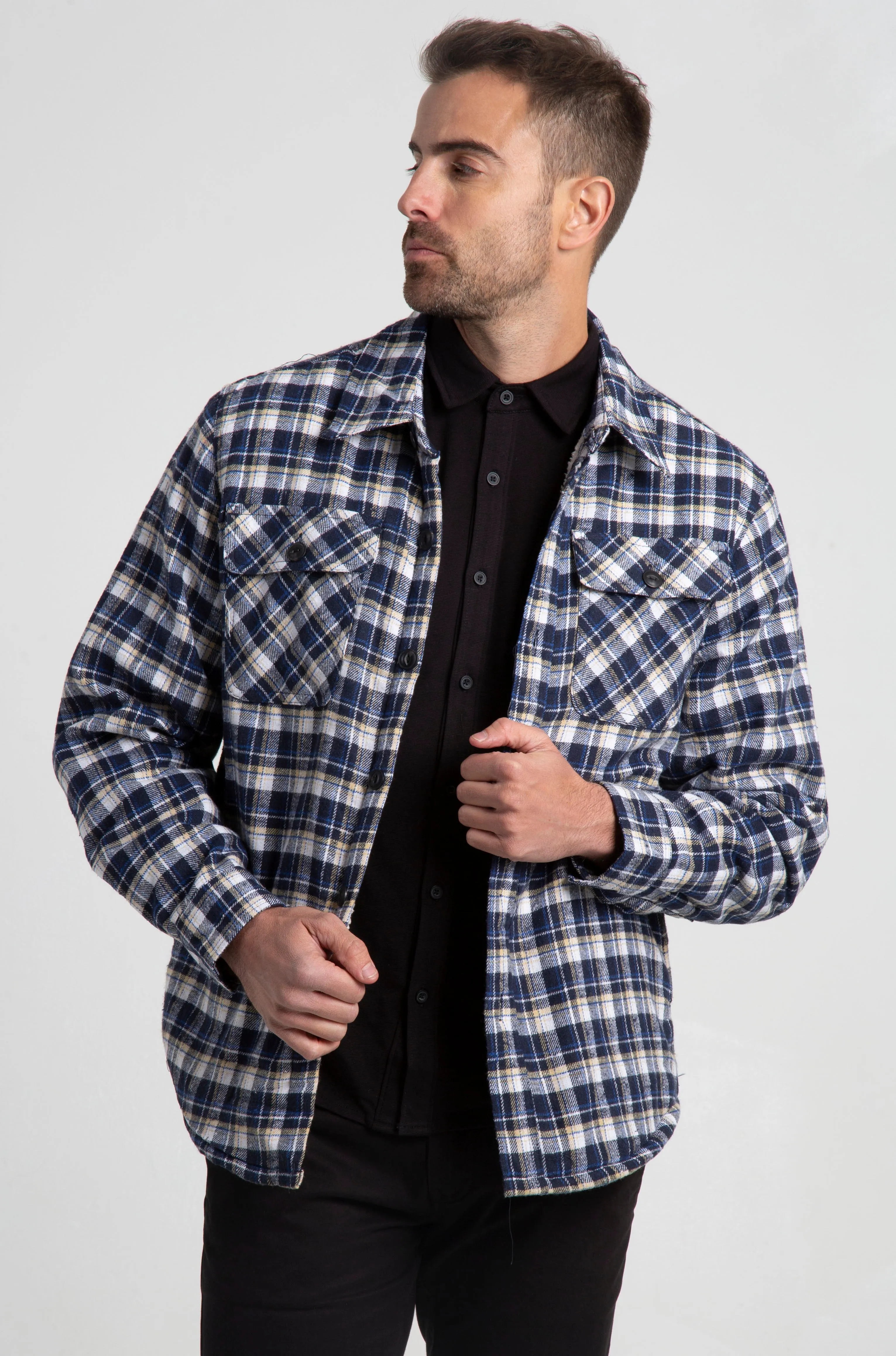 Jachs NY Recycled Flannel Shirt Jacket W Sherpa Lining