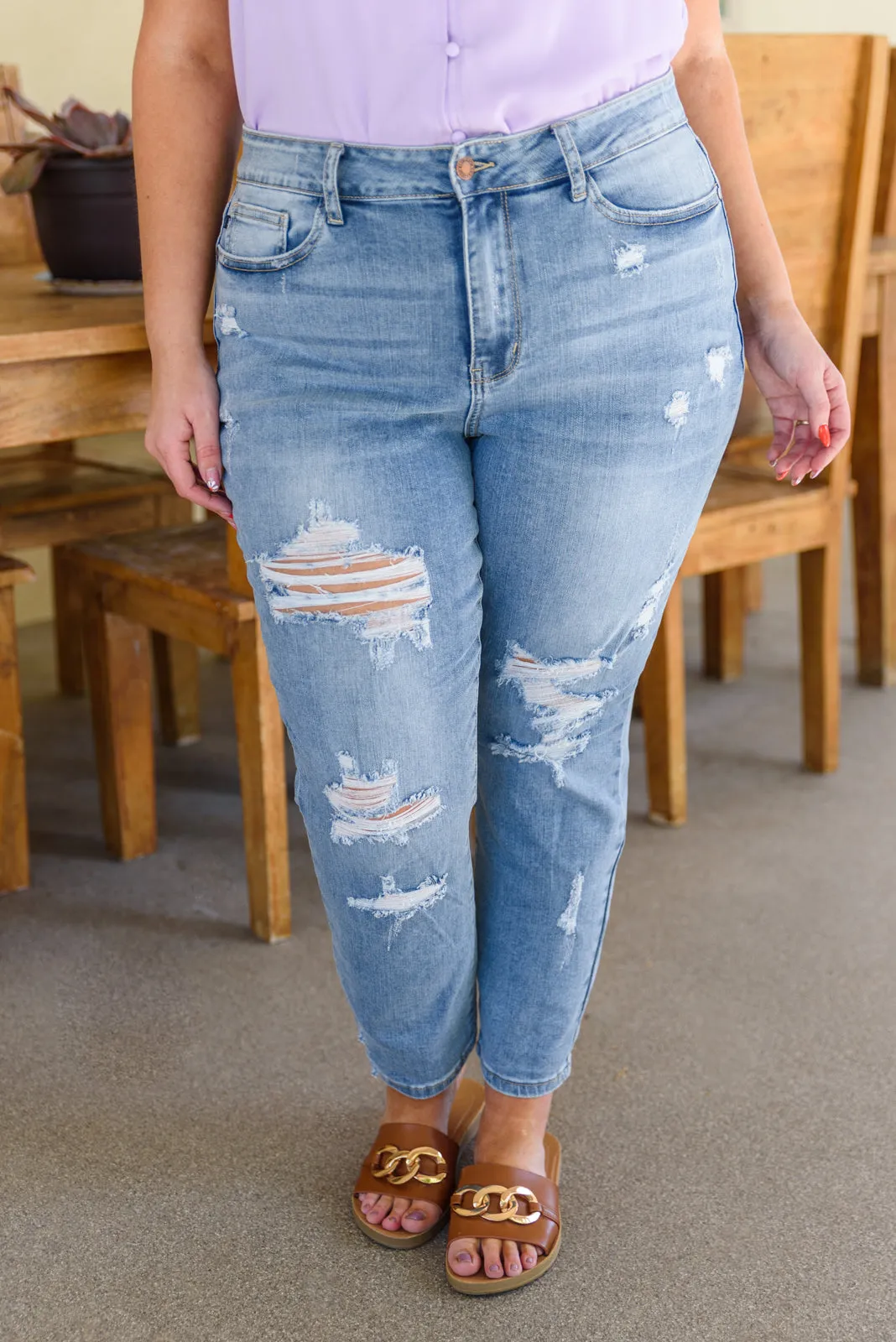 Judy Blue Florence High Waist Destroyed Boyfriend Jeans