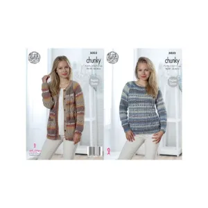 King Cole Chunky Raglan Sleeve Cardigan and Sweater Knitting Pattern 5052
