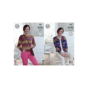 King Cole Ladies Chunky Sweater and Cardigan Pattern 5009