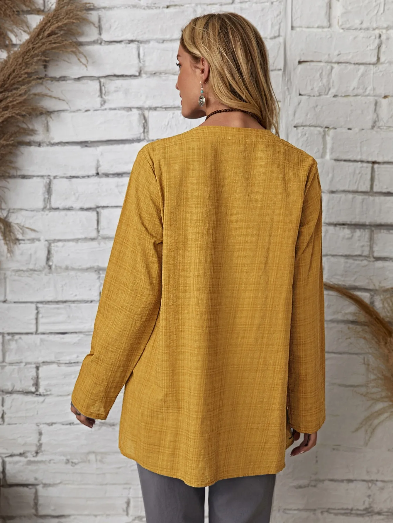KittenAlarm - Plaid Notch Neck Blouse