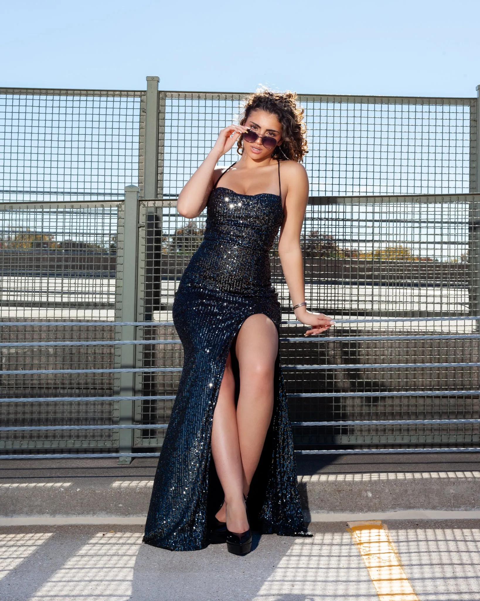 Lattice Back Sequin Maxi Dress   Slit