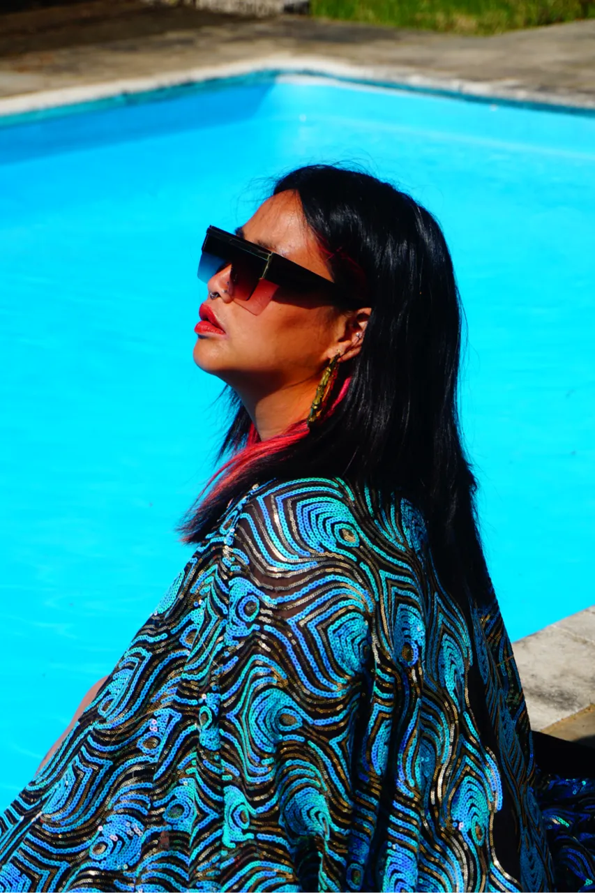 Luxury Aqua Mint Sparkle Holographic Sequin Kaftan Gown / Kimono Robe