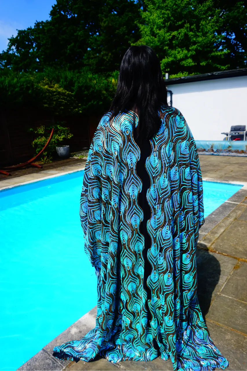 Luxury Aqua Mint Sparkle Holographic Sequin Kaftan Gown / Kimono Robe