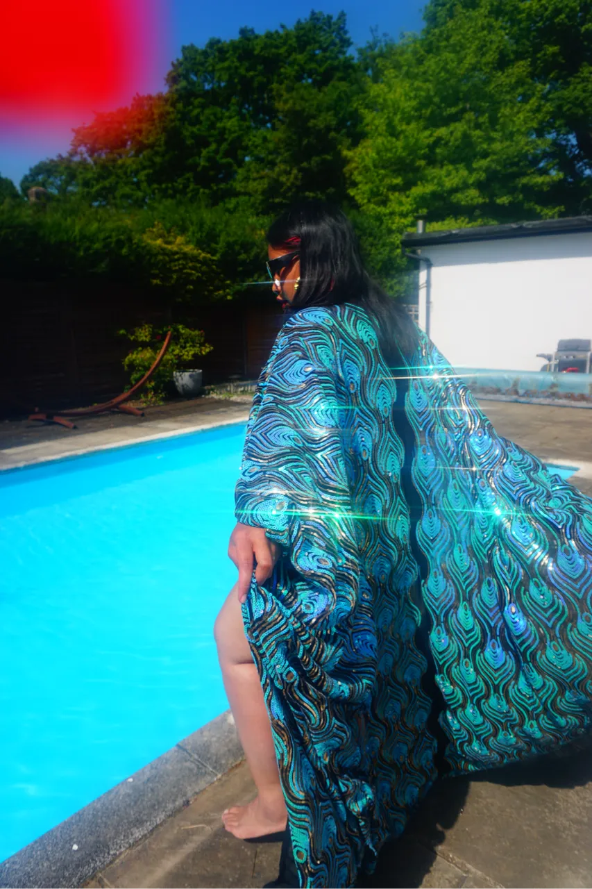 Luxury Aqua Mint Sparkle Holographic Sequin Kaftan Gown / Kimono Robe