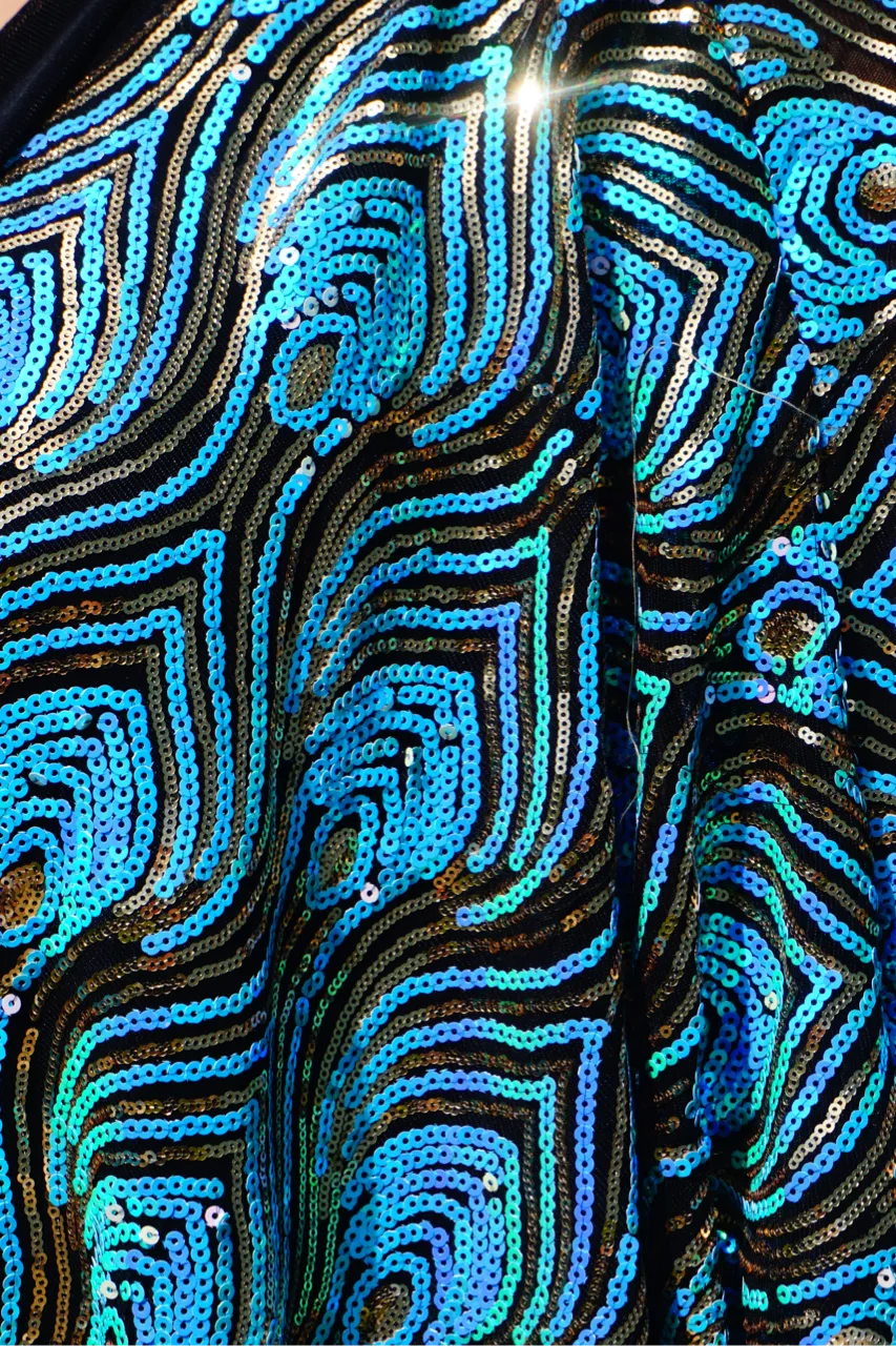 Luxury Aqua Mint Sparkle Holographic Sequin Kaftan Gown / Kimono Robe