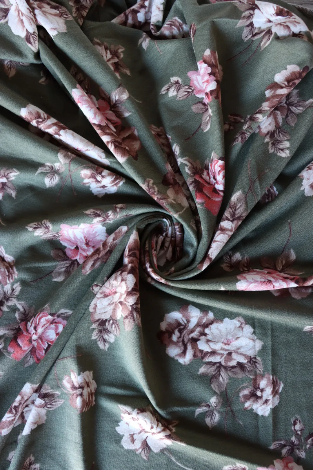 Mae Floral on Dark Sage French Terry