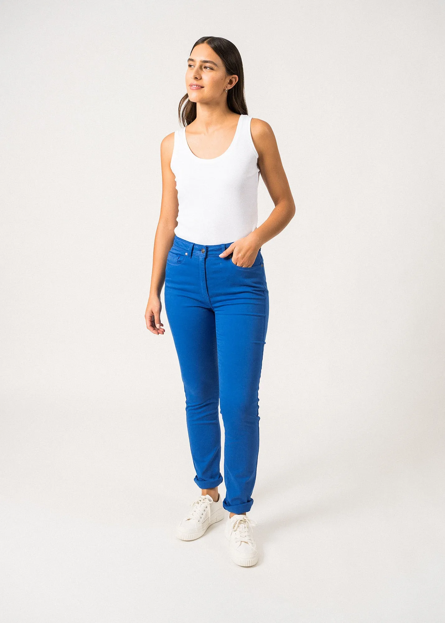 Mimosa high waist pants - slim fit, in stretch cotton (MER)