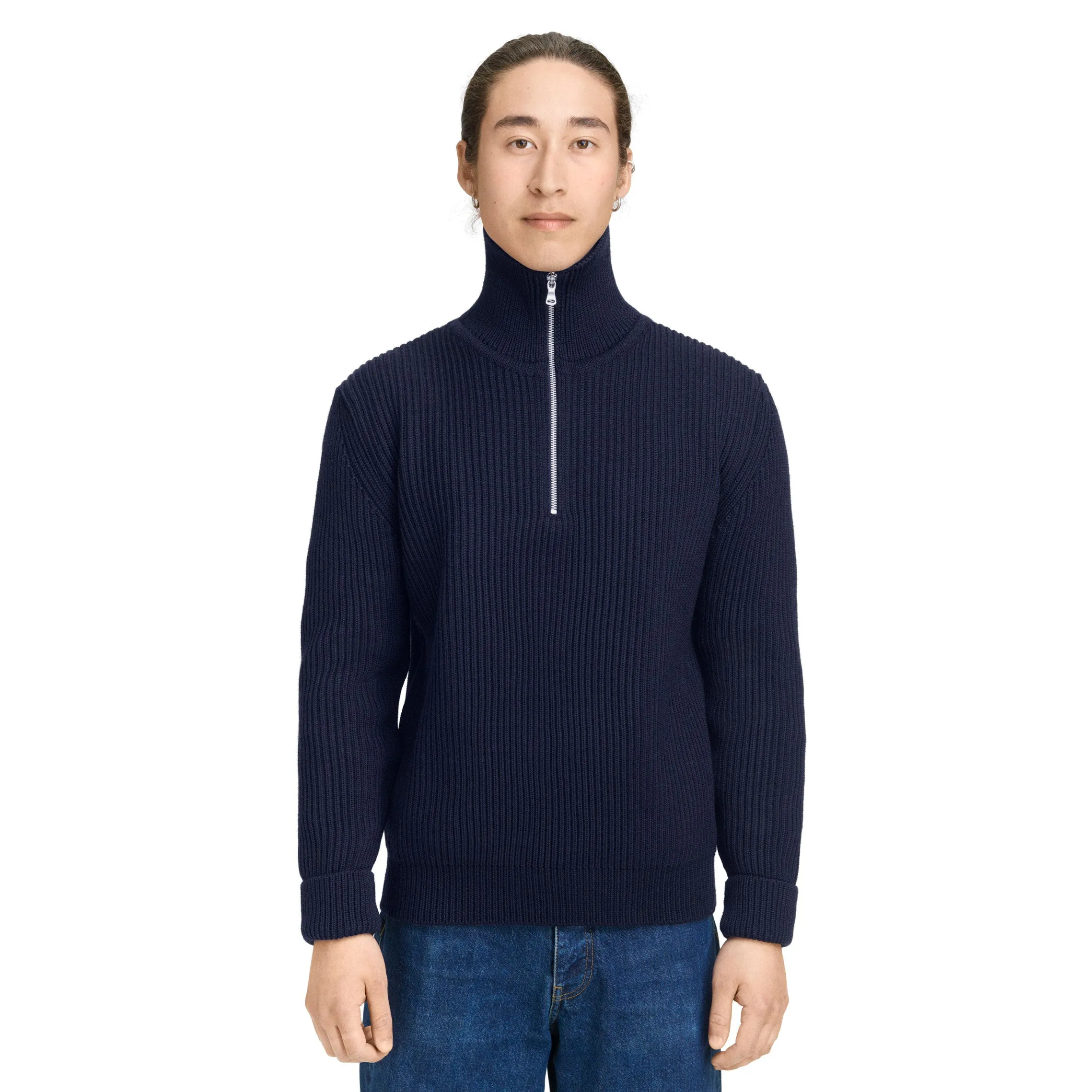 Navy Half-Zip Red