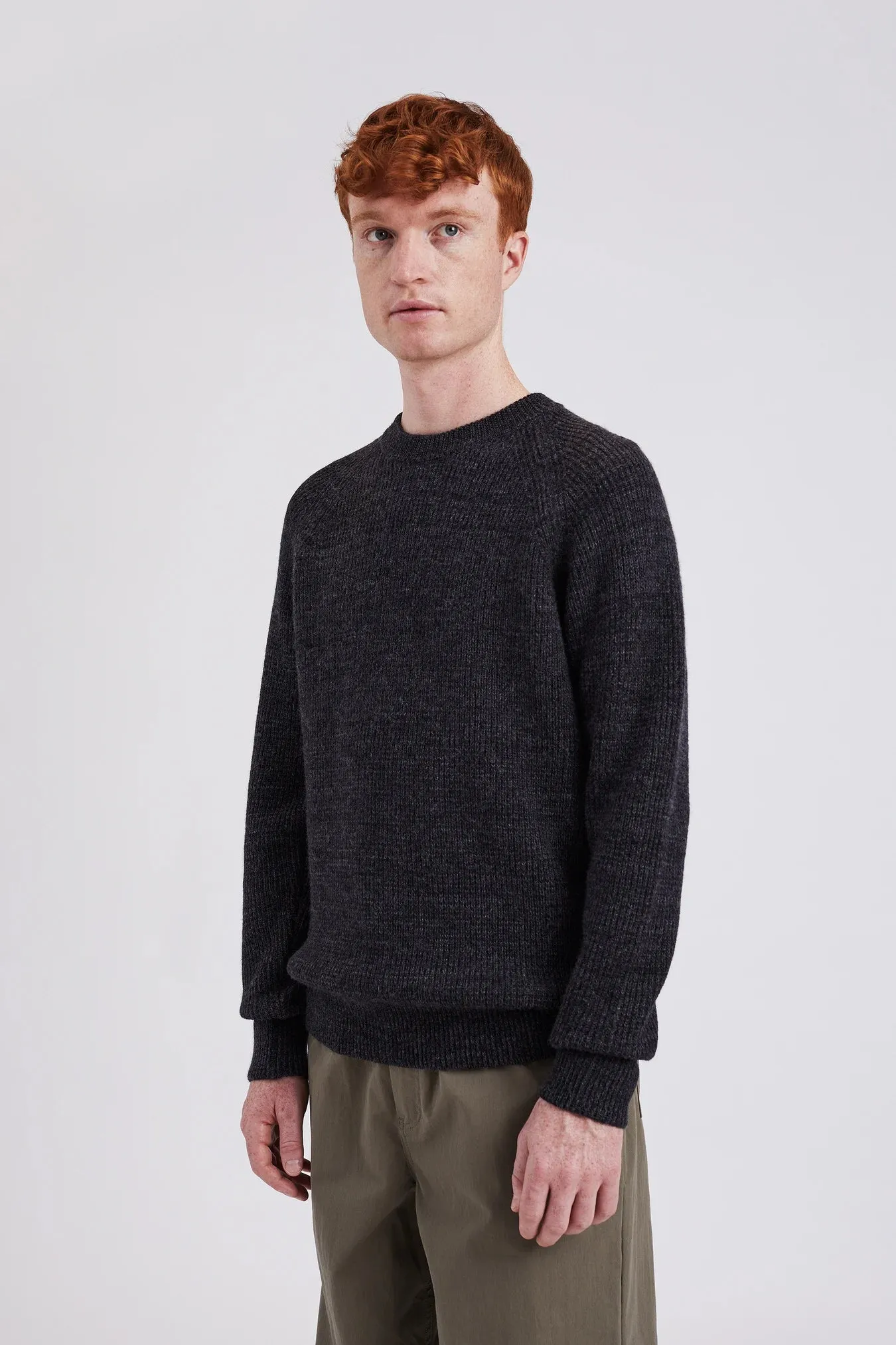 Norse Projects Roald Cotton Wool Rib Sweater - Dark Grey Melange