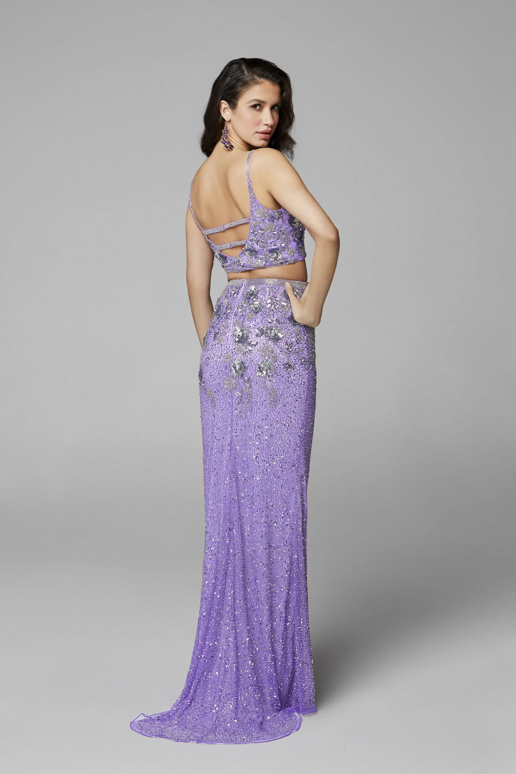 Primavera Couture 3647 size 8 Raspberry Beaded two Piece Prom Dress Backless Slit