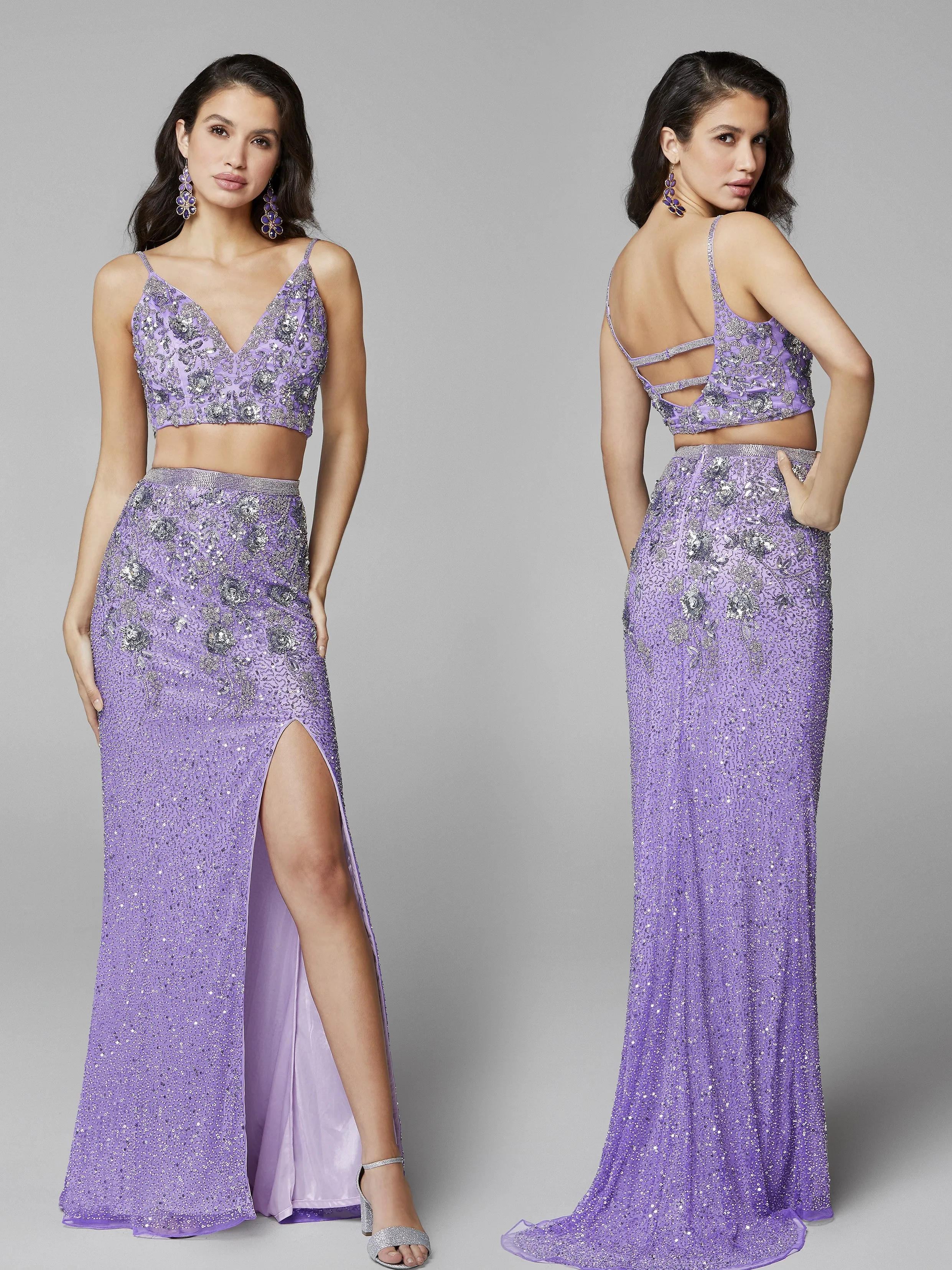Primavera Couture 3647 size 8 Raspberry Beaded two Piece Prom Dress Backless Slit