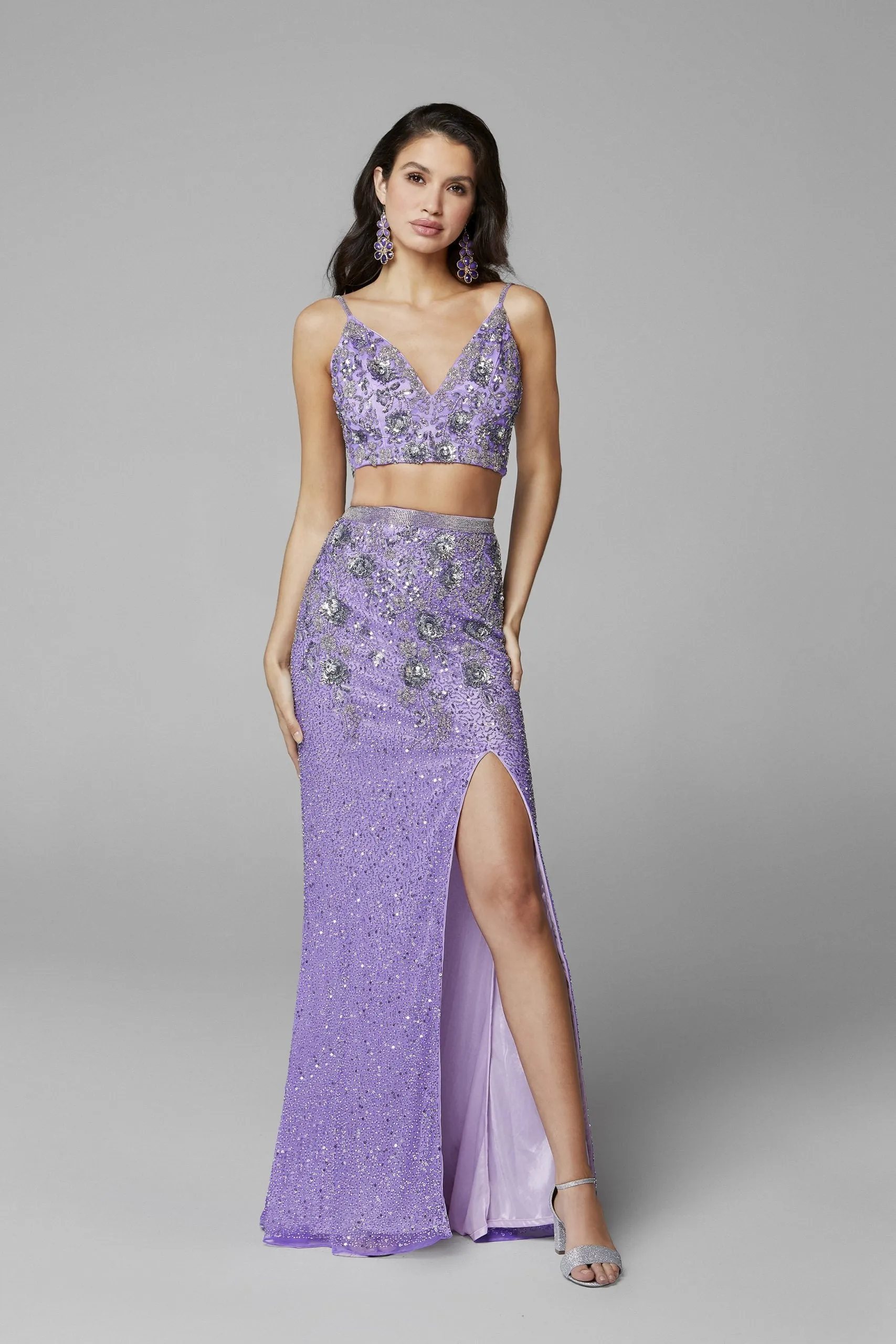 Primavera Couture 3647 size 8 Raspberry Beaded two Piece Prom Dress Backless Slit