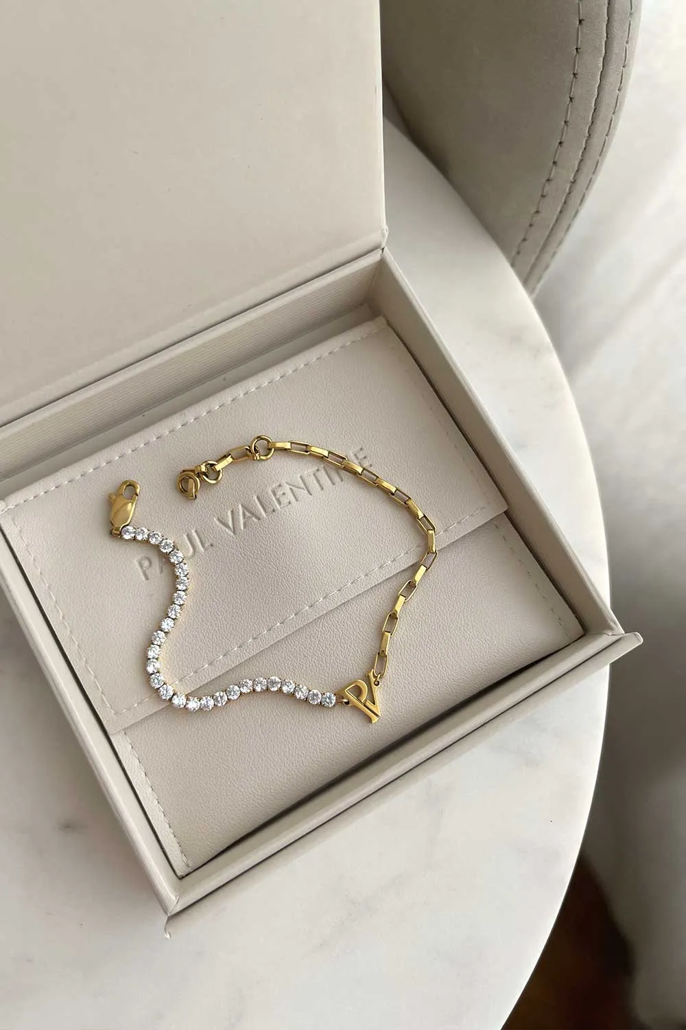 PV Tennis & Chain Bracelet 14K Gold Plated