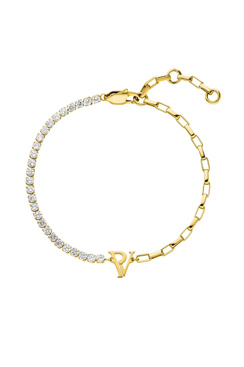 PV Tennis & Chain Bracelet 14K Gold Plated