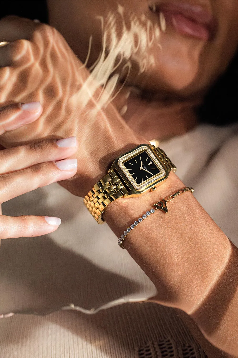 PV Tennis & Chain Bracelet 14K Gold Plated