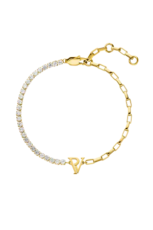 PV Tennis & Chain Bracelet 14K Gold Plated