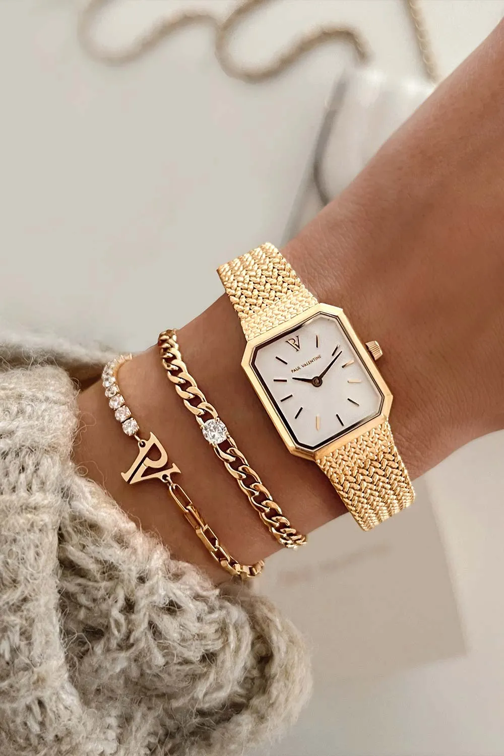 PV Tennis & Chain Bracelet 14K Gold Plated