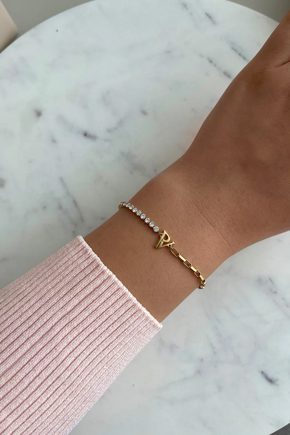 PV Tennis & Chain Bracelet 14K Gold Plated