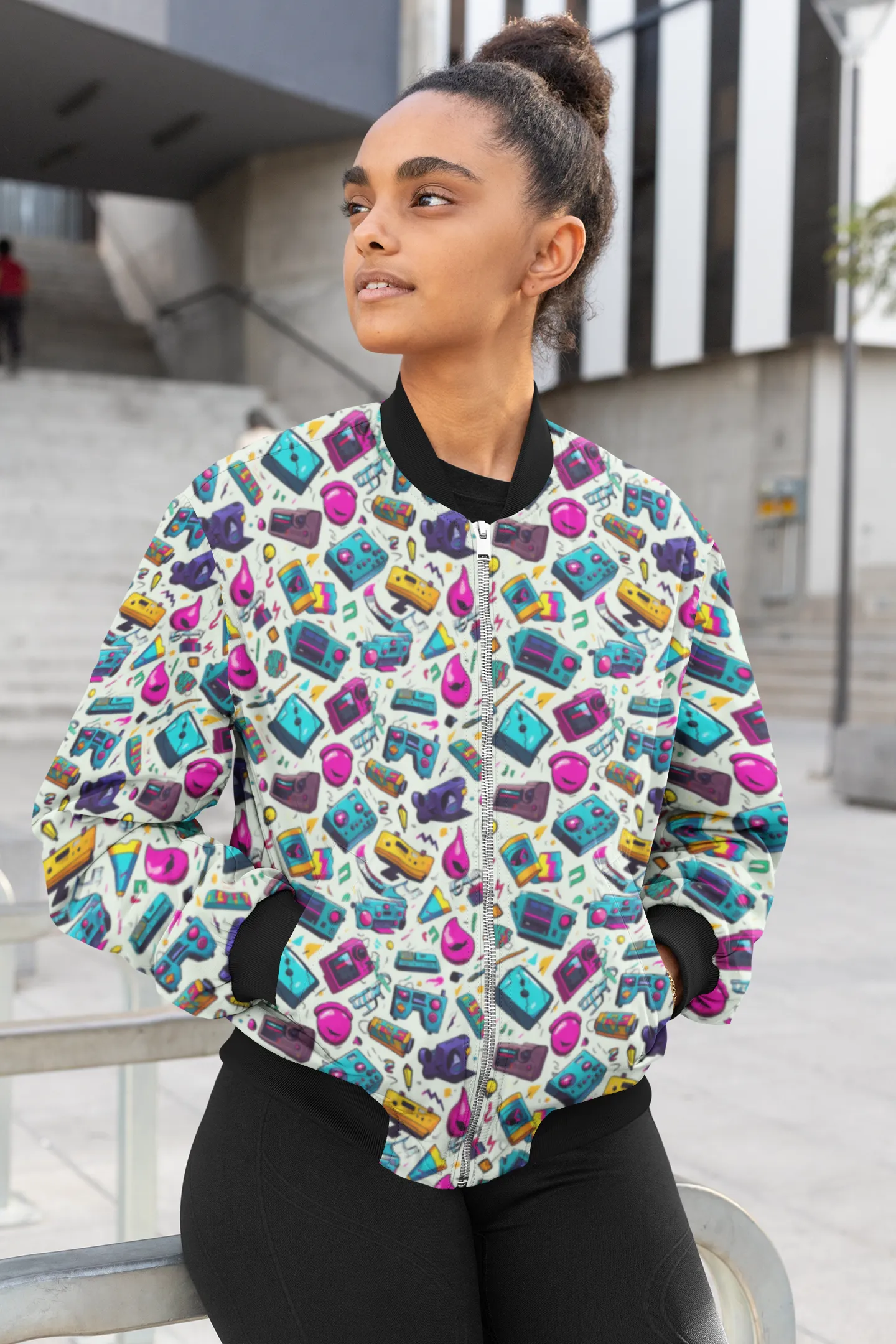 Retro Pop Art Bomber Jacket: Vibrant Statement Style - Trendy Outerwear for All