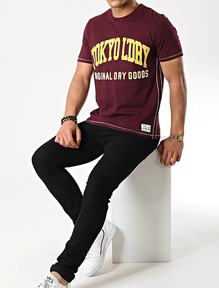Rookie Crew Neck Cotton T-Shirt In Wine Tasting - Tokyo Laundry