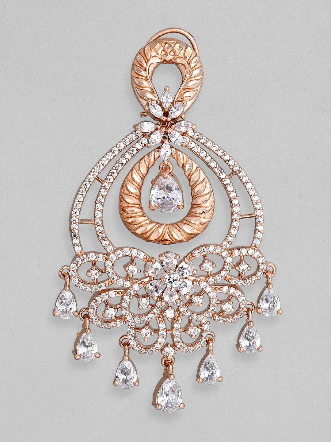Rubans Floral Zircon Studded Handcrafted Rose Gold Plated Chandbali Earrings