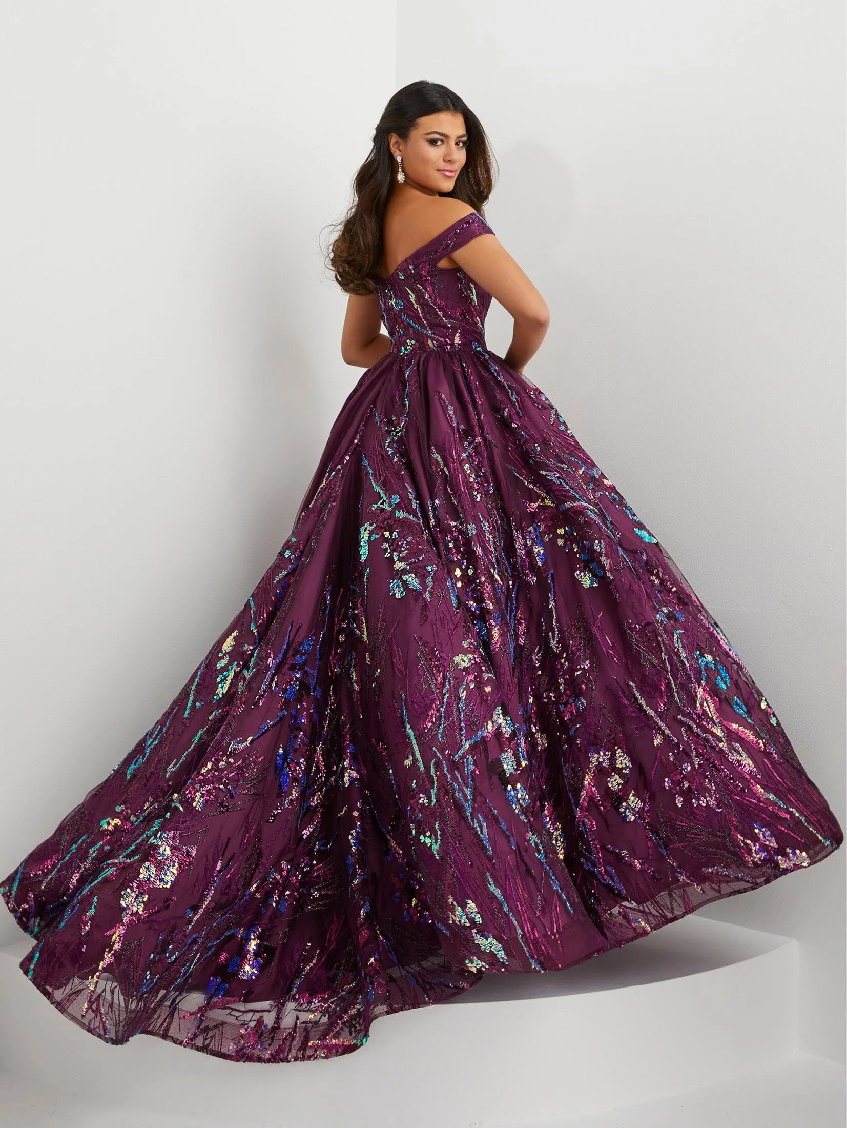 Sequin Print Off Shoulder A-line Gown by Panoply 14128