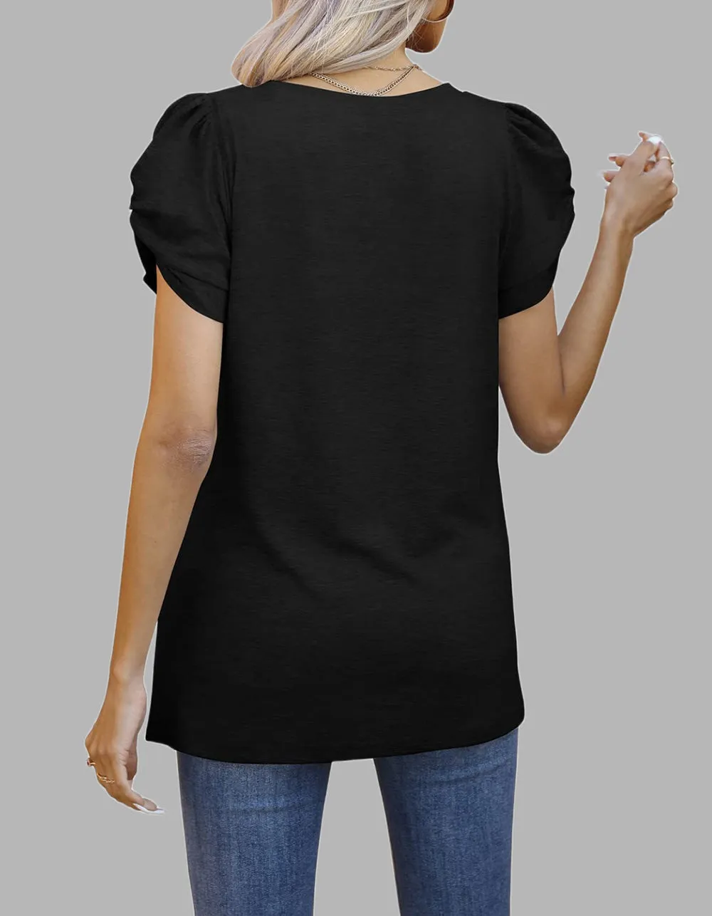 Solid-color V Neck Twist Knot Short-sleeved T-shirt