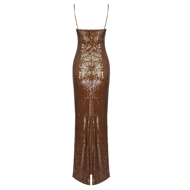 Trend4us Sequin Sweetheart Spaghetti Strap Gala Maxi Dress