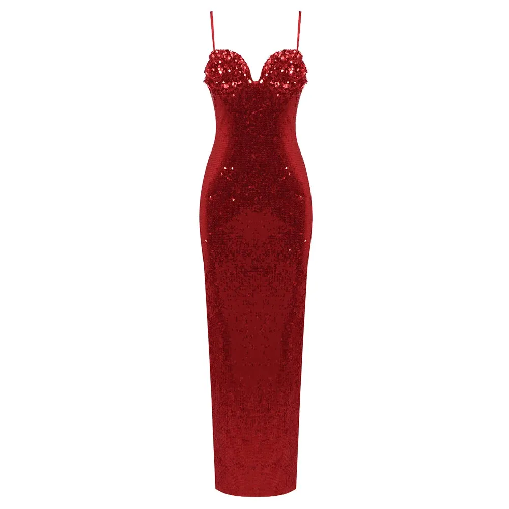 Trend4us Sequin Sweetheart Spaghetti Strap Gala Maxi Dress