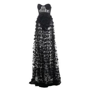 Trend4us Women's Floral Sheer Corset Maxi Gown