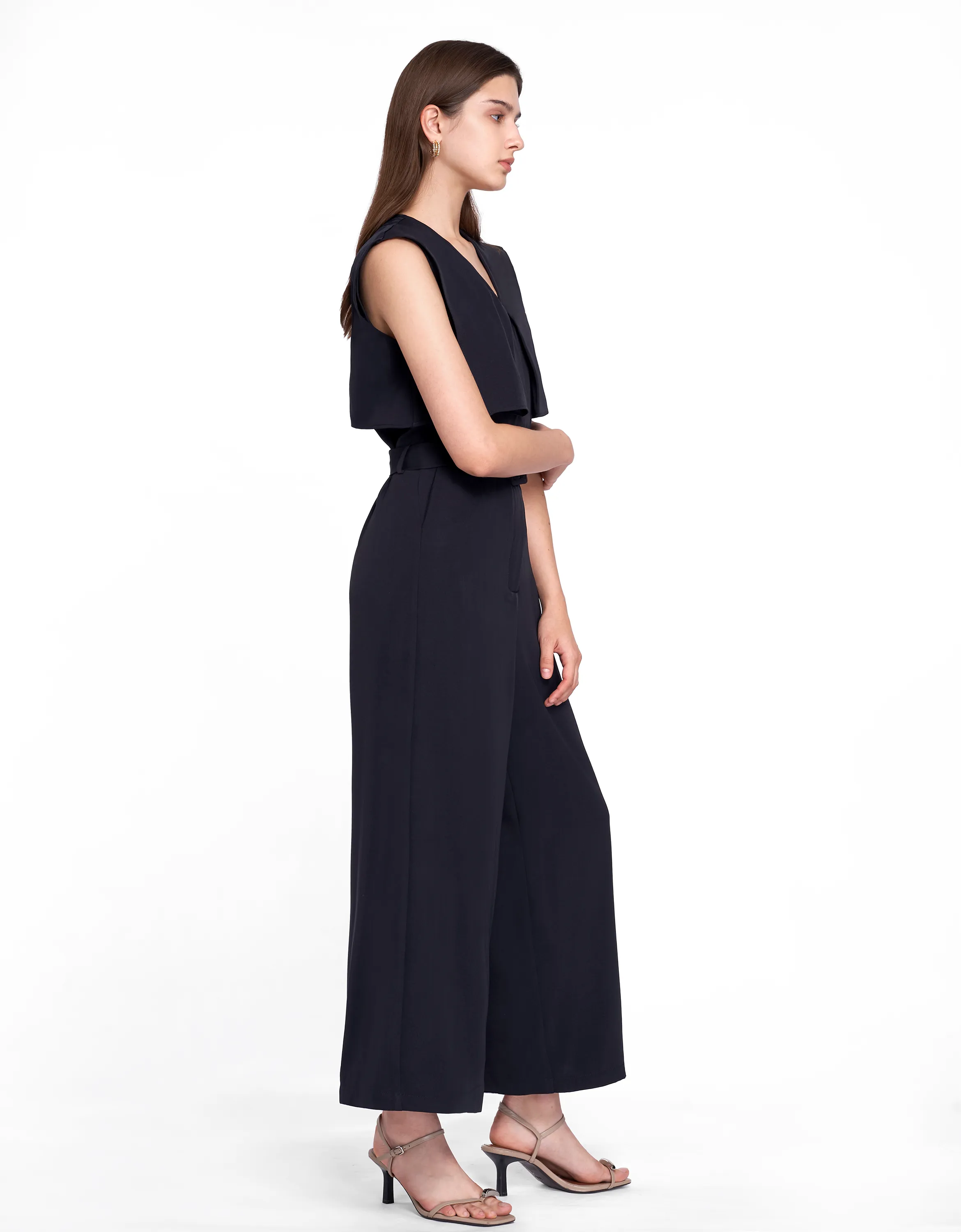 V-neck Belted Wide-leg Jumpsuit