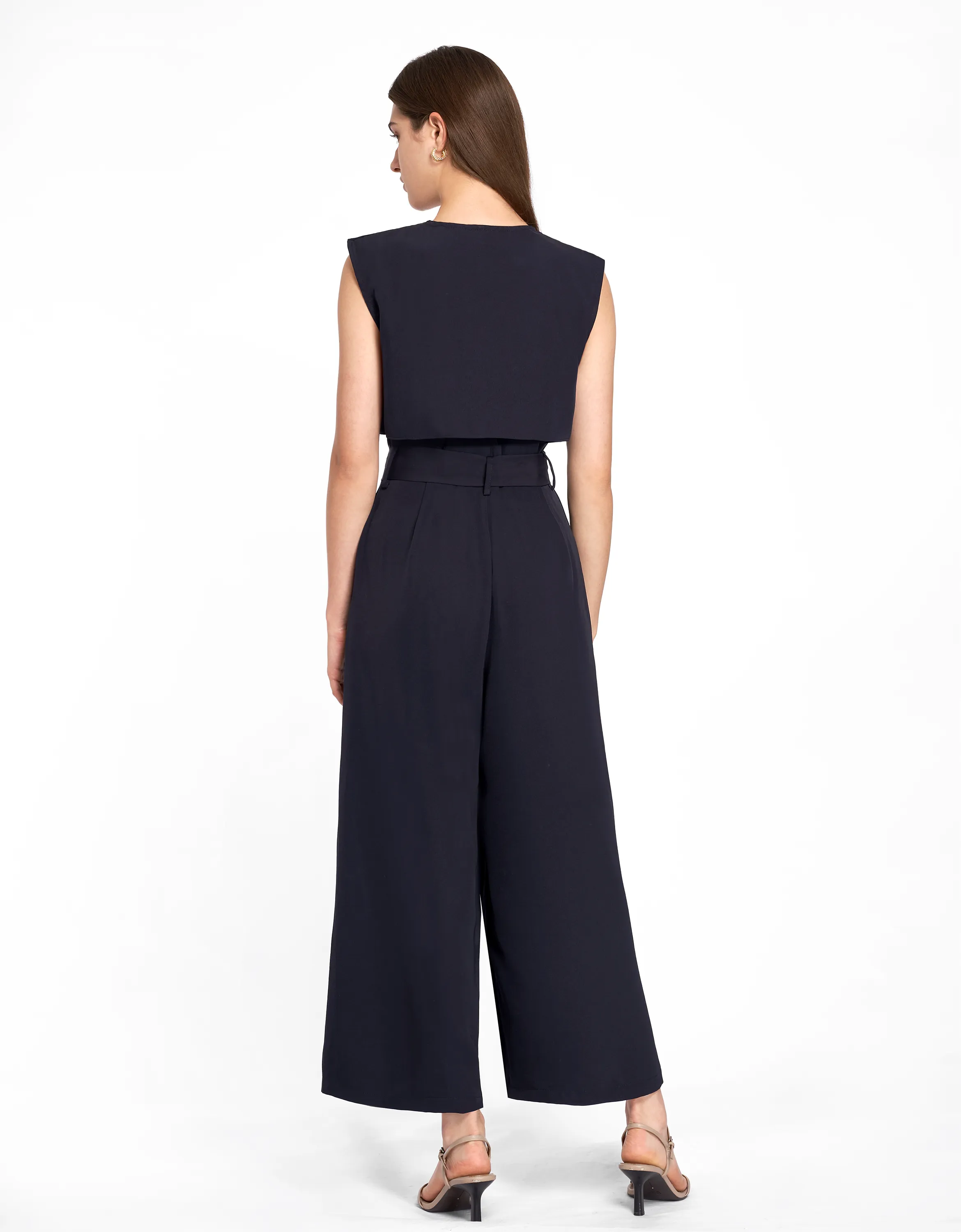 V-neck Belted Wide-leg Jumpsuit