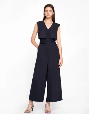 V-neck Belted Wide-leg Jumpsuit