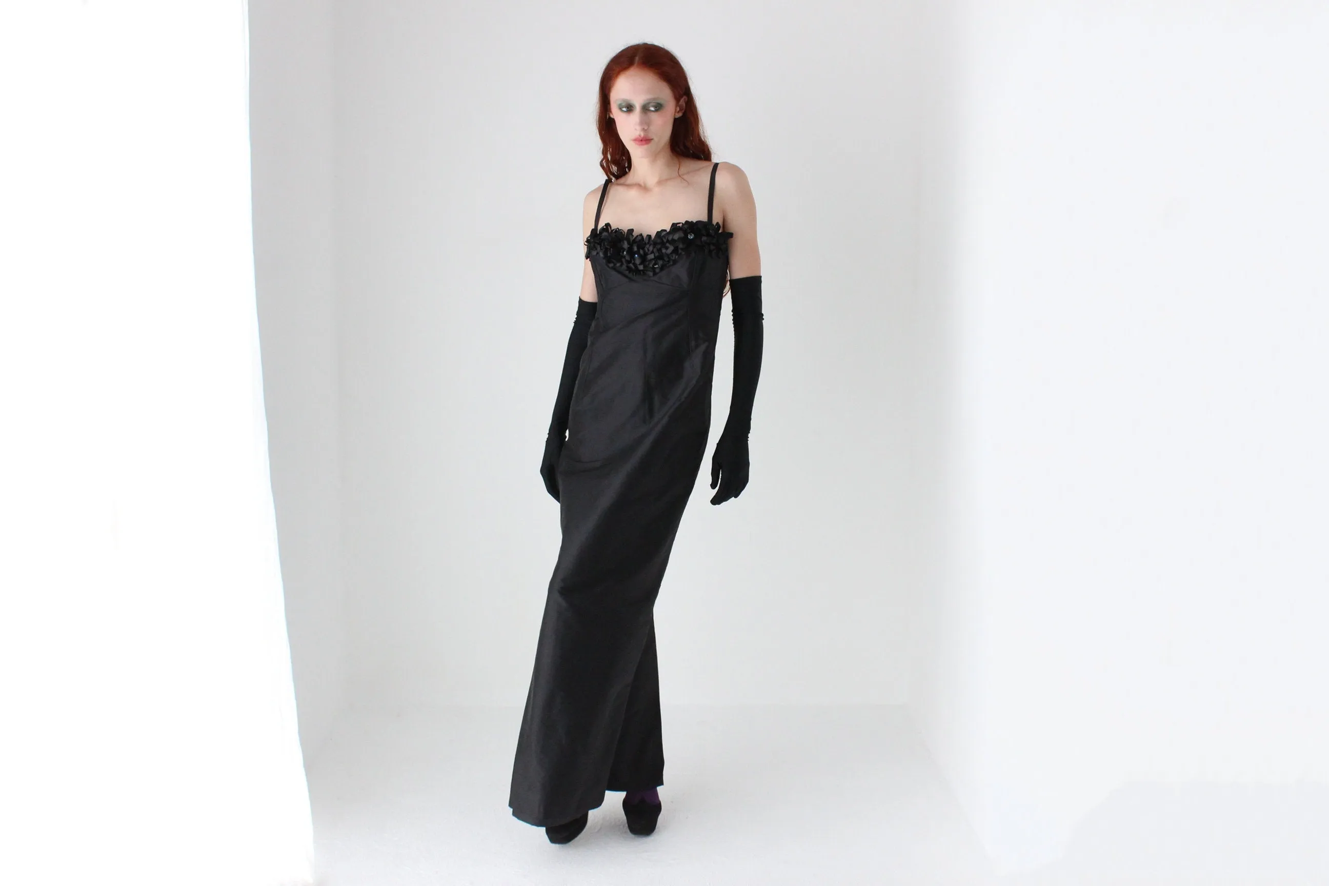 Va Va Voom 80s Raw Silk Sculptural Bustier Hourglass Formal Dress