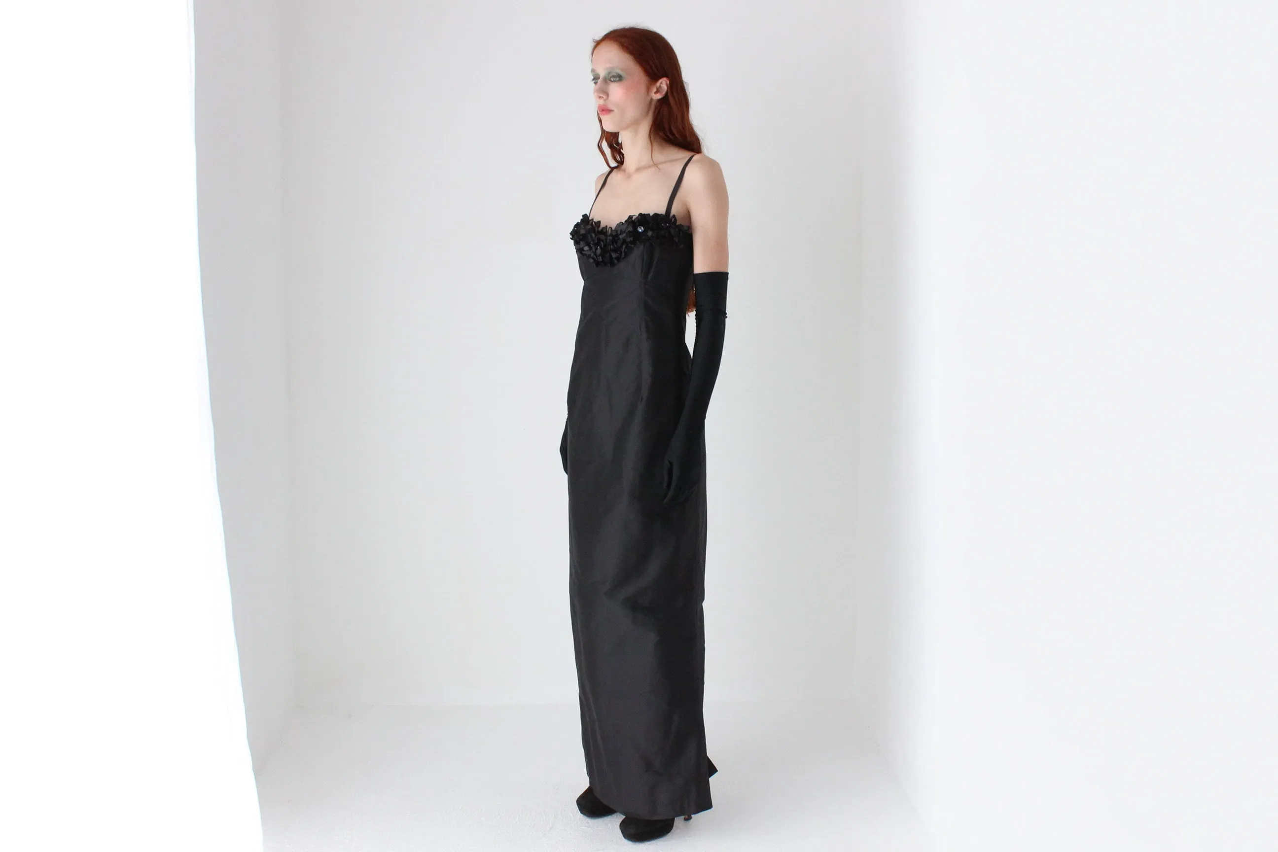 Va Va Voom 80s Raw Silk Sculptural Bustier Hourglass Formal Dress