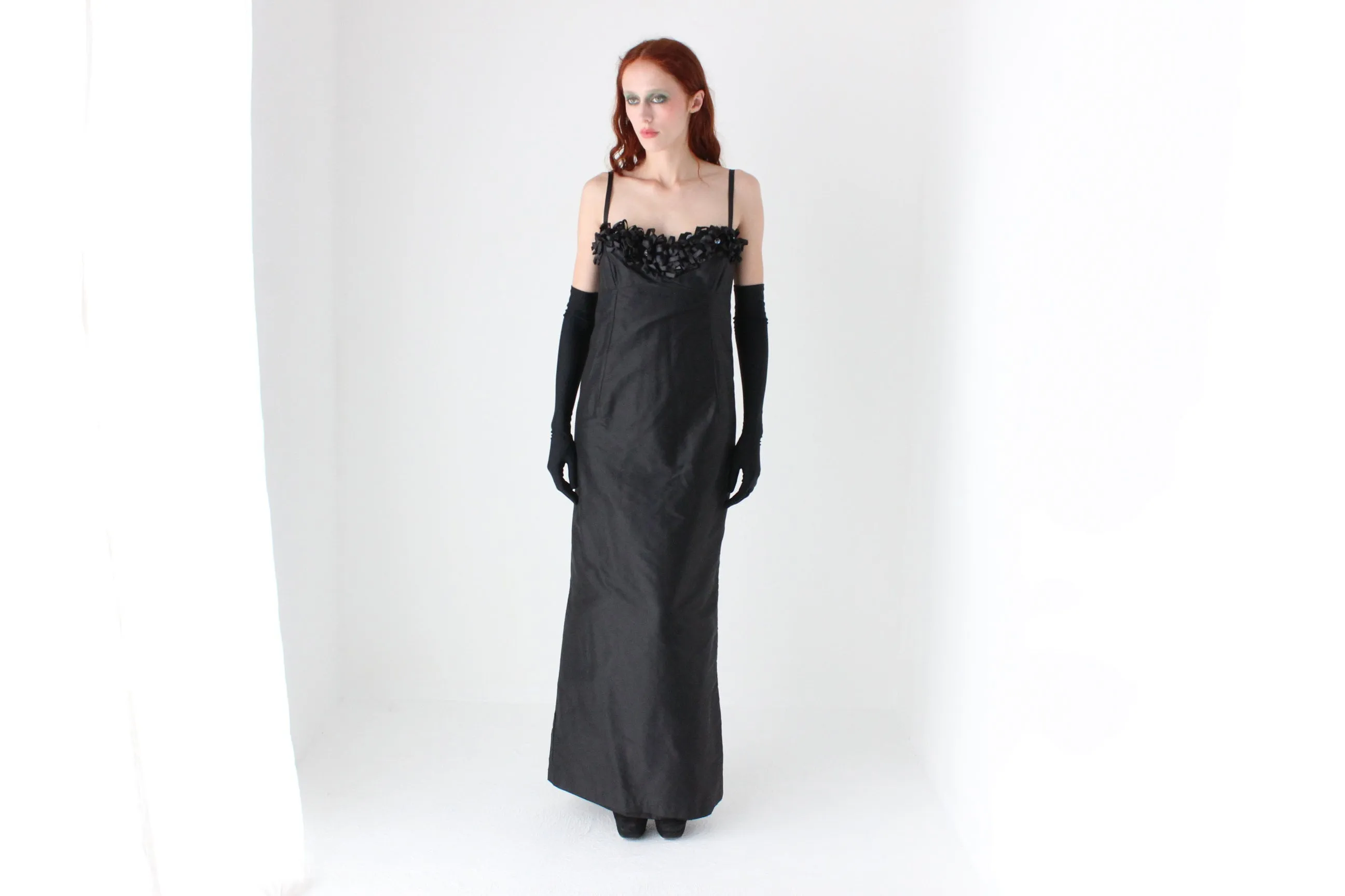 Va Va Voom 80s Raw Silk Sculptural Bustier Hourglass Formal Dress