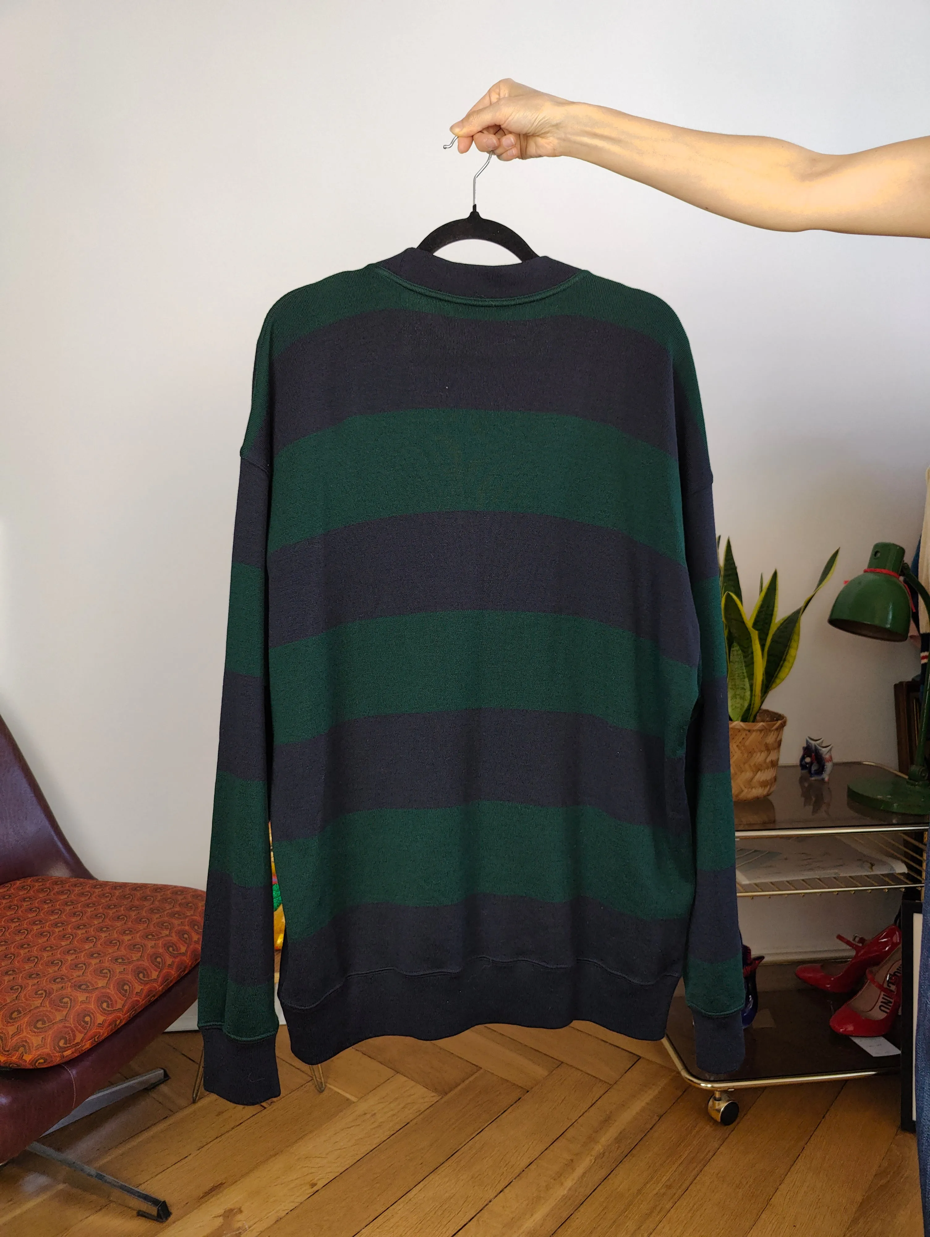 Vintage Paul & Shark 100% wool cardigan stripe knit knitted jacket blue green unisex men XXL