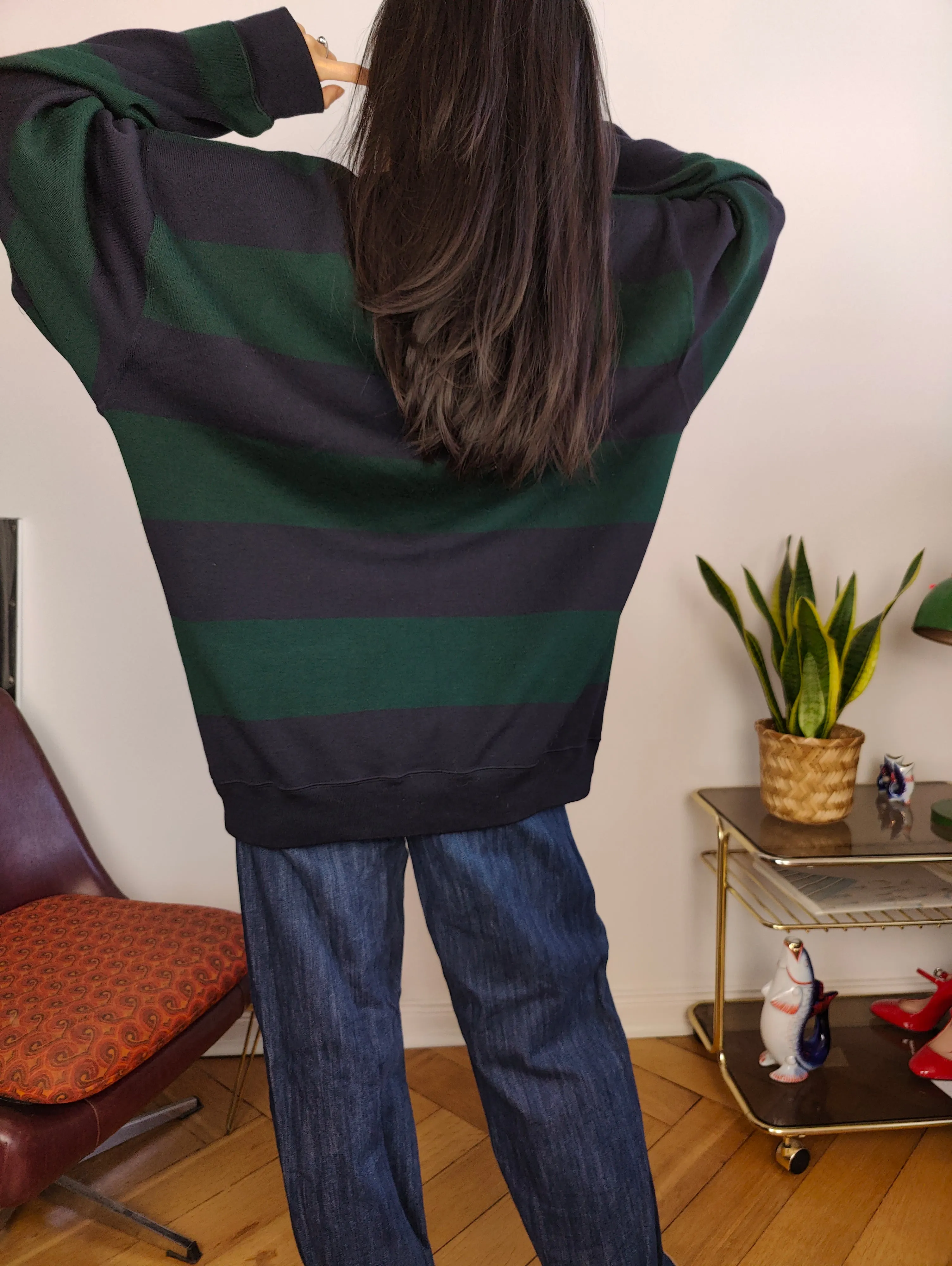 Vintage Paul & Shark 100% wool cardigan stripe knit knitted jacket blue green unisex men XXL