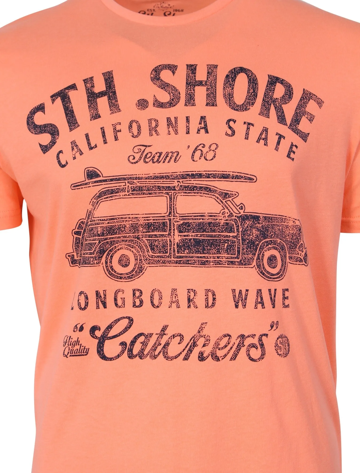 Woody Motif Cotton Crew Neck T-Shirt In Laundered Coral - South Shore